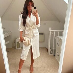 Zara White Cream Wrap Midi Dress